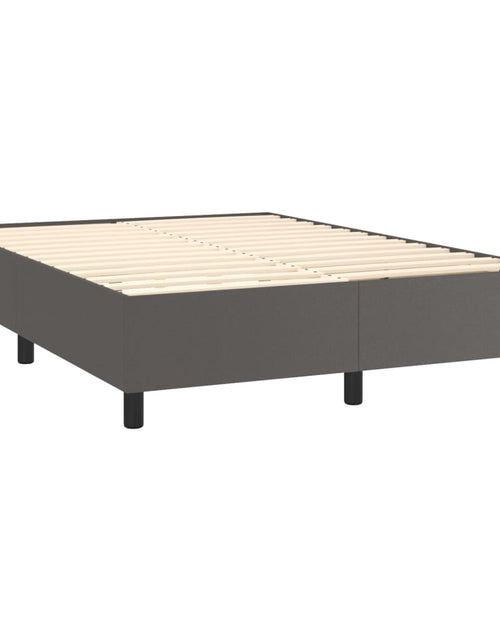 Загрузите изображение в средство просмотра галереи, Pat box spring cu saltea, gri, 140x200 cm, piele ecologică
