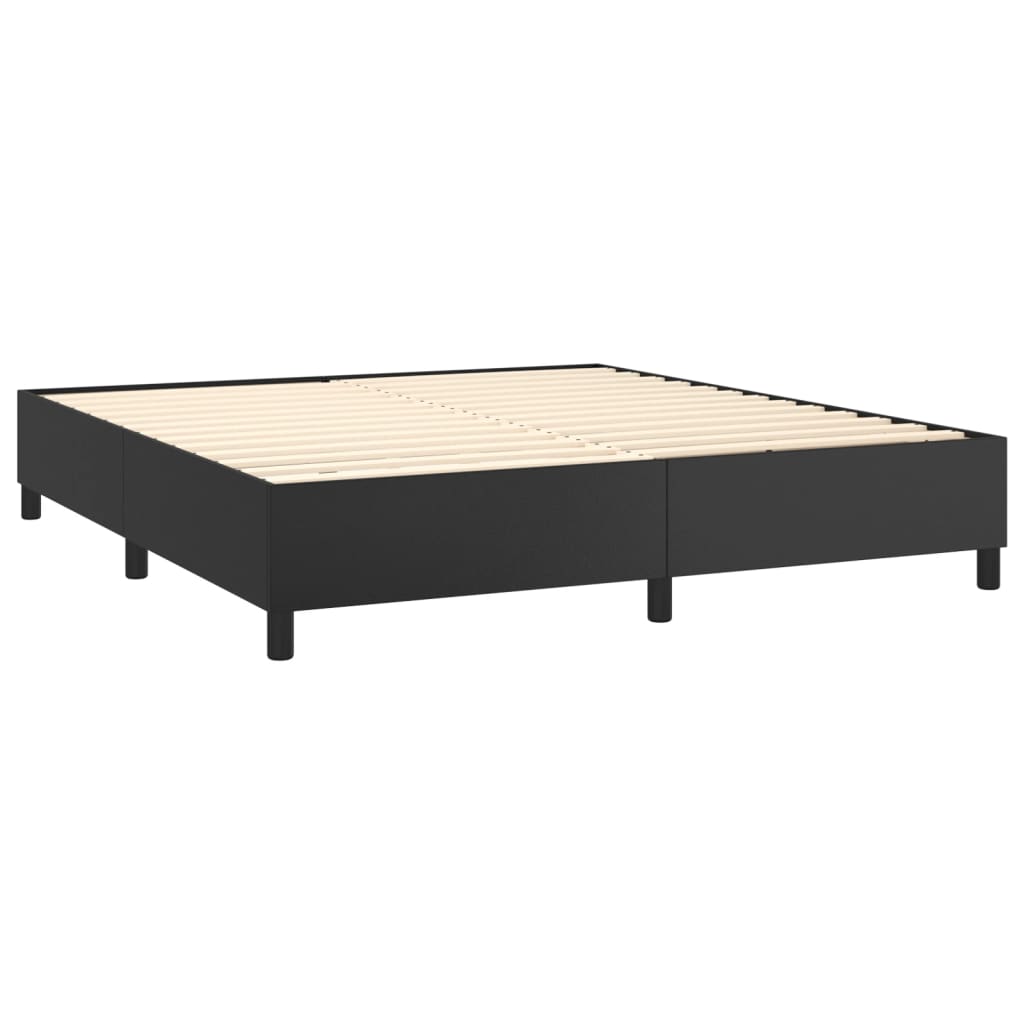 Pat box spring cu saltea, negru, 160x200 cm, piele ecologică