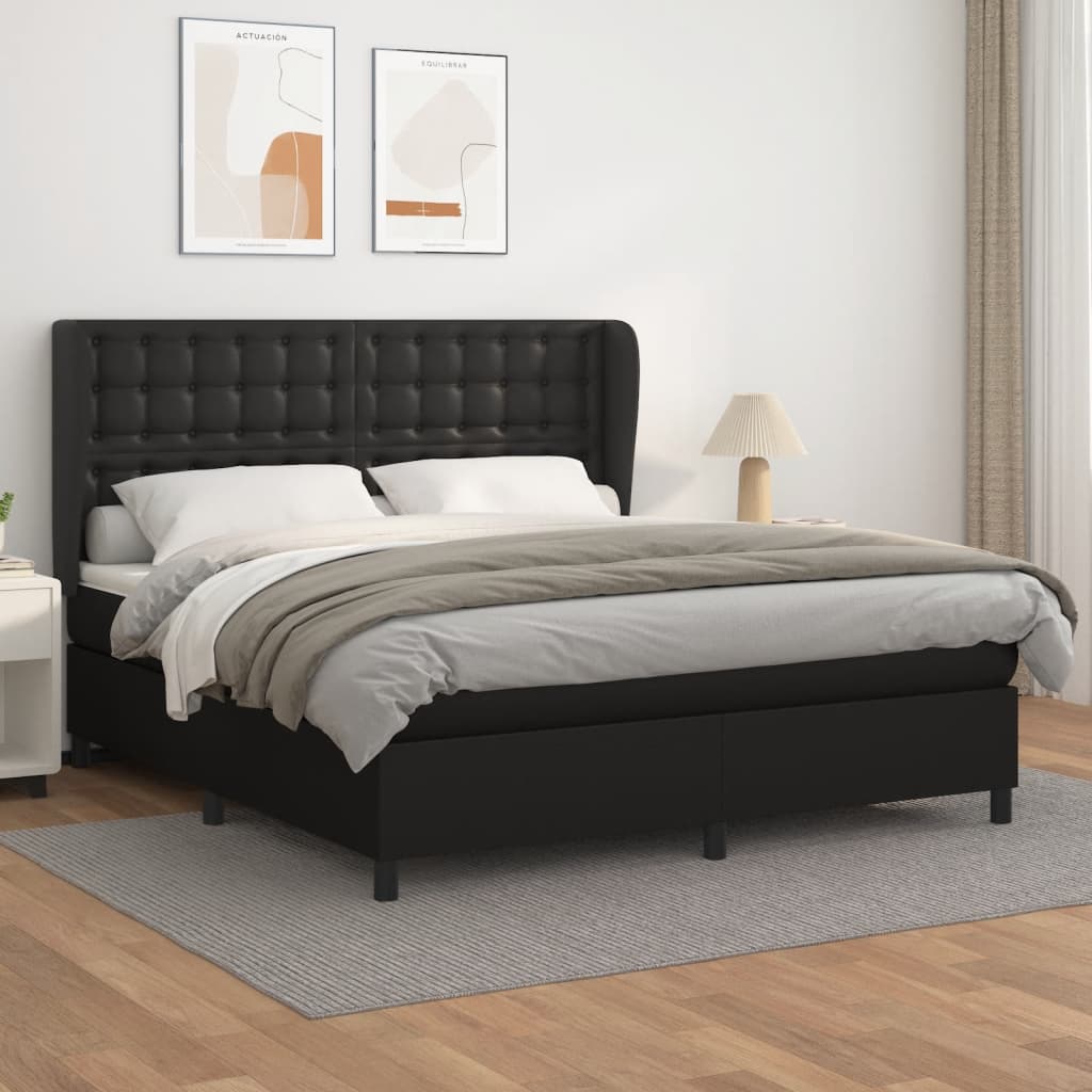 Pat box spring cu saltea, negru, 160x200 cm, piele ecologică