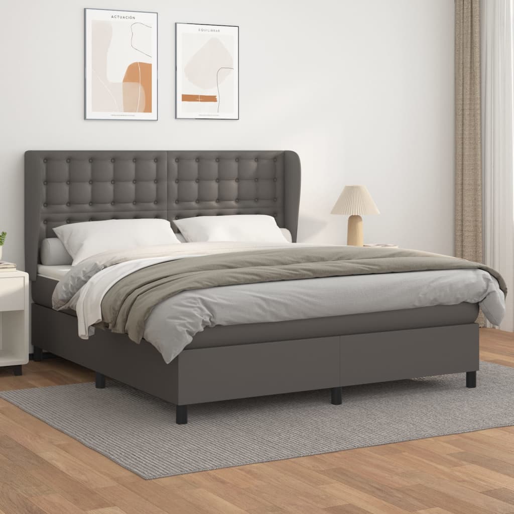 Pat box spring cu saltea, gri, 180x200 cm, piele ecologică