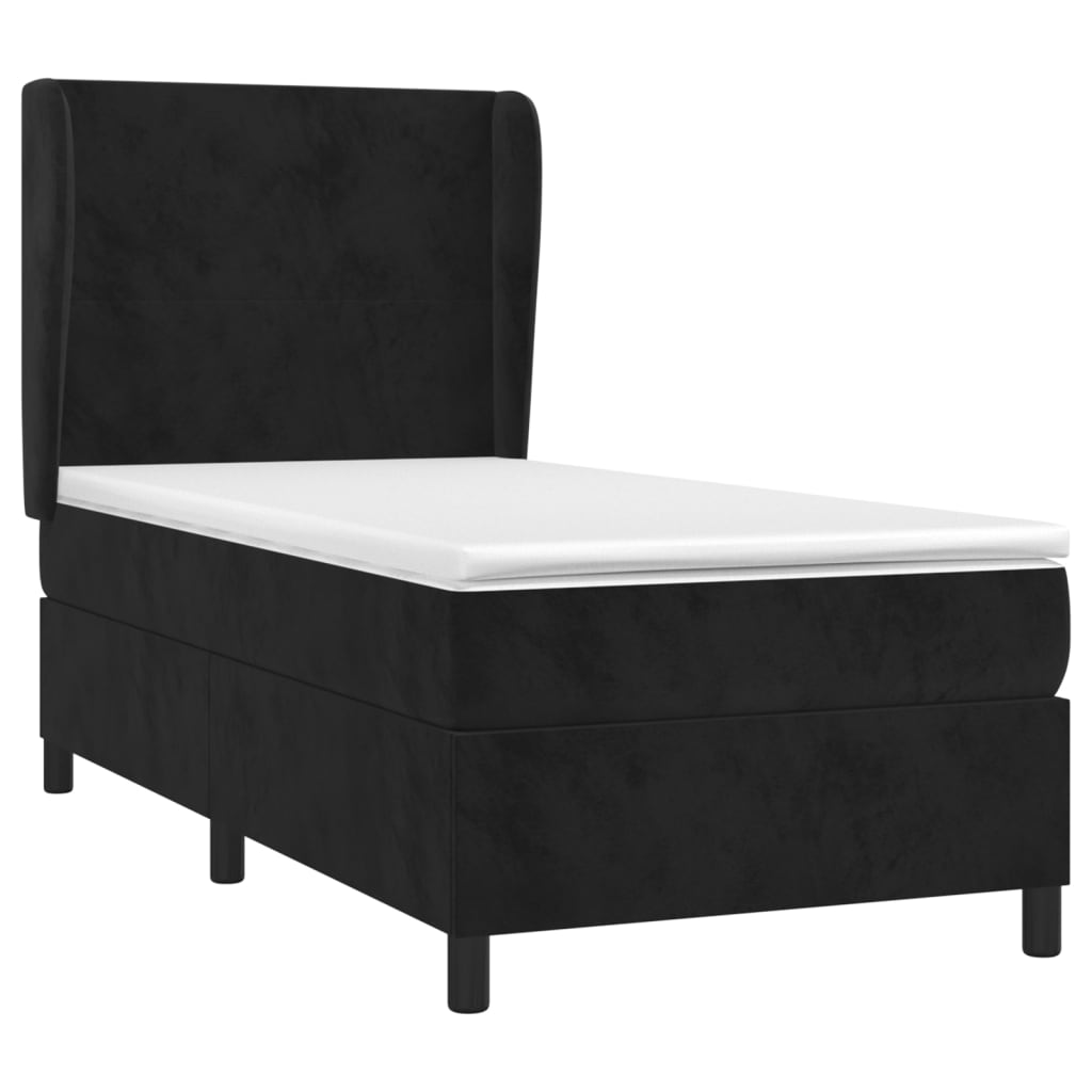 Pat box spring cu saltea, negru, 80x200 cm, catifea