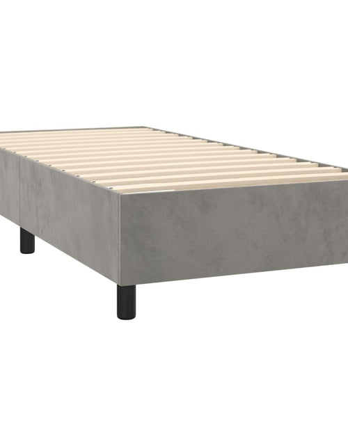 Загрузите изображение в средство просмотра галереи, Pat box spring cu saltea, gri deschis, 90x190 cm, catifea
