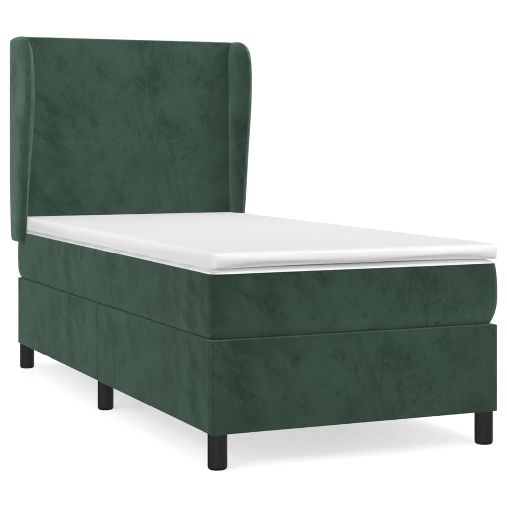 Pat box spring cu saltea, verde închis, 100x200 cm, catifea