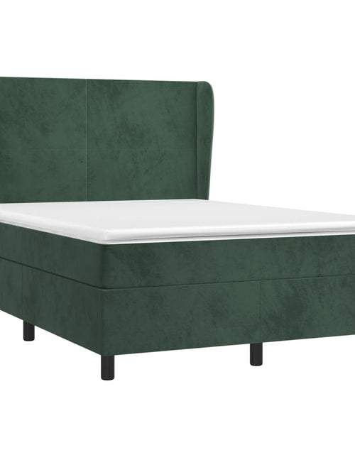 Încărcați imaginea în vizualizatorul Galerie, Pat box spring cu saltea, verde închis, 140x190 cm, catifea
