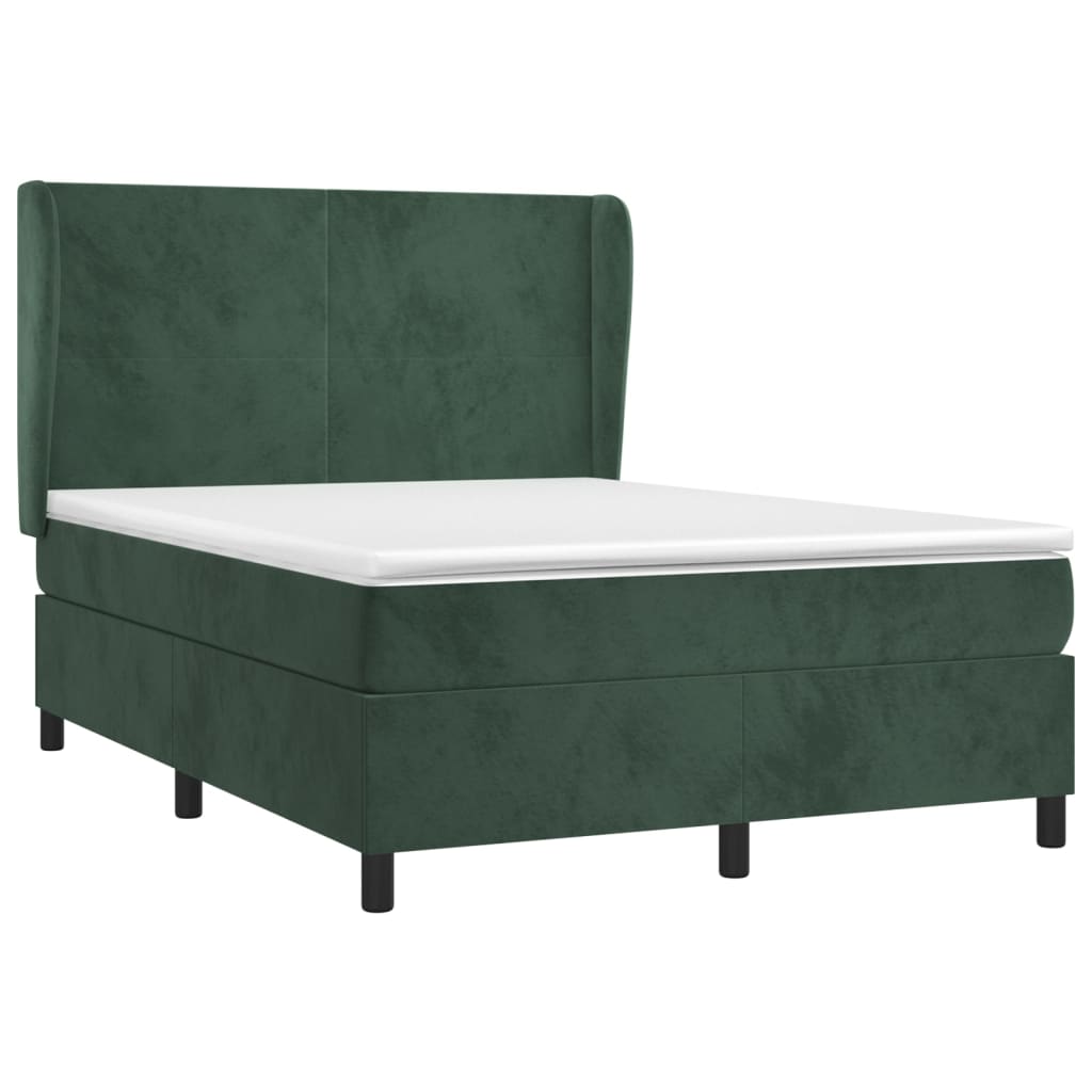 Pat box spring cu saltea, verde închis, 140x200 cm, catifea