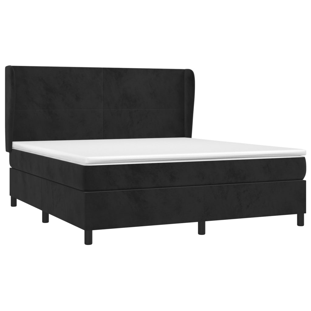 Pat box spring cu saltea, negru, 160x200 cm, catifea