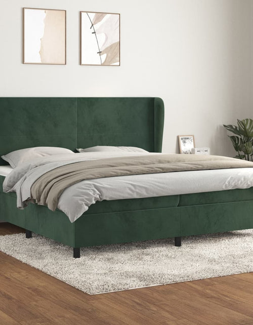 Загрузите изображение в средство просмотра галереи, Pat box spring cu saltea, verde închis, 200x200 cm, catifea
