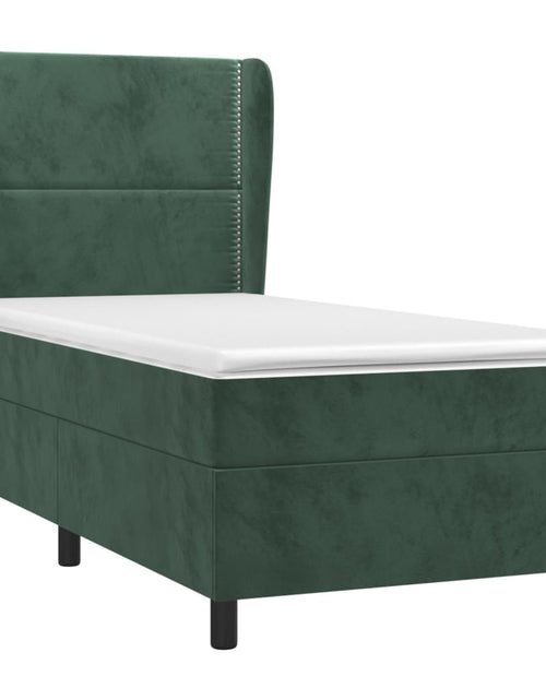 Загрузите изображение в средство просмотра галереи, Pat box spring cu saltea, verde închis, 80x200 cm, catifea
