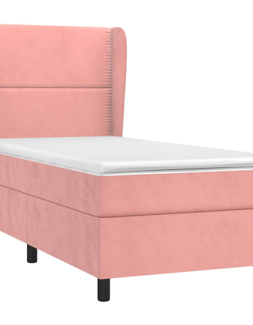 Загрузите изображение в средство просмотра галереи, Pat box spring cu saltea, roz, 80x200 cm, catifea
