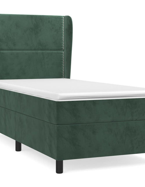 Загрузите изображение в средство просмотра галереи, Pat box spring cu saltea, verde închis, 90x190 cm, catifea
