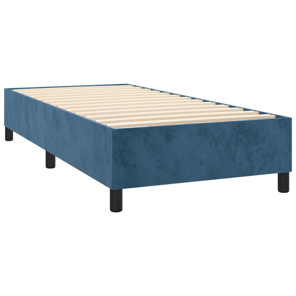 Pat box spring cu saltea, albastru închis, 90x190 cm, catifea