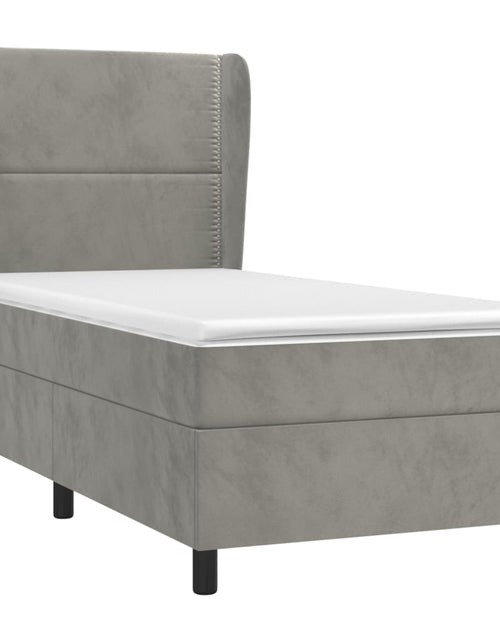 Загрузите изображение в средство просмотра галереи, Pat box spring cu saltea, gri deschis, 100x200 cm, catifea
