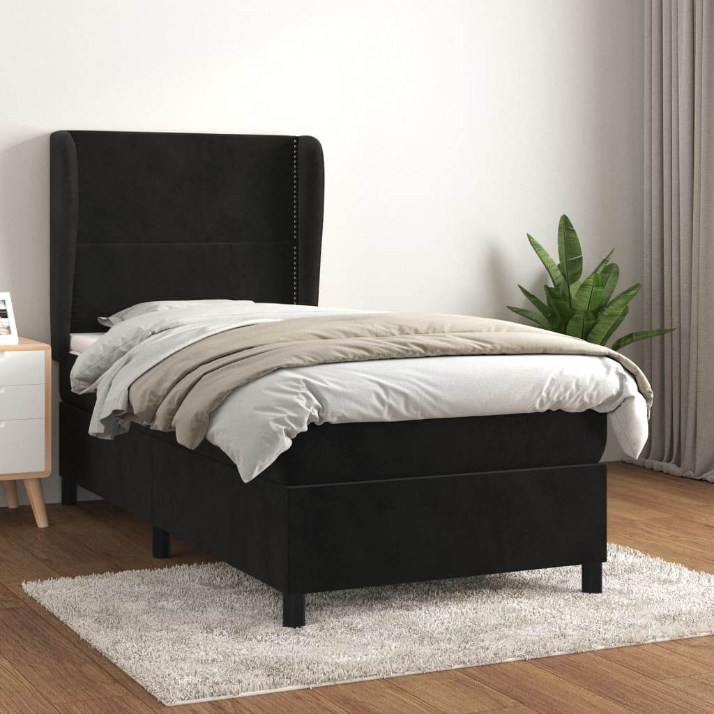 Pat box spring cu saltea, negru, 100x200 cm, catifea