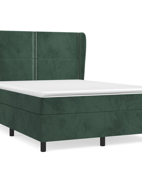 Загрузите изображение в средство просмотра галереи, Pat box spring cu saltea, verde închis, 140x200 cm, catifea
