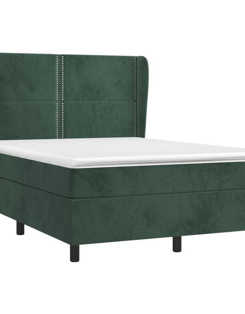 Загрузите изображение в средство просмотра галереи, Pat box spring cu saltea, verde închis, 140x200 cm, catifea
