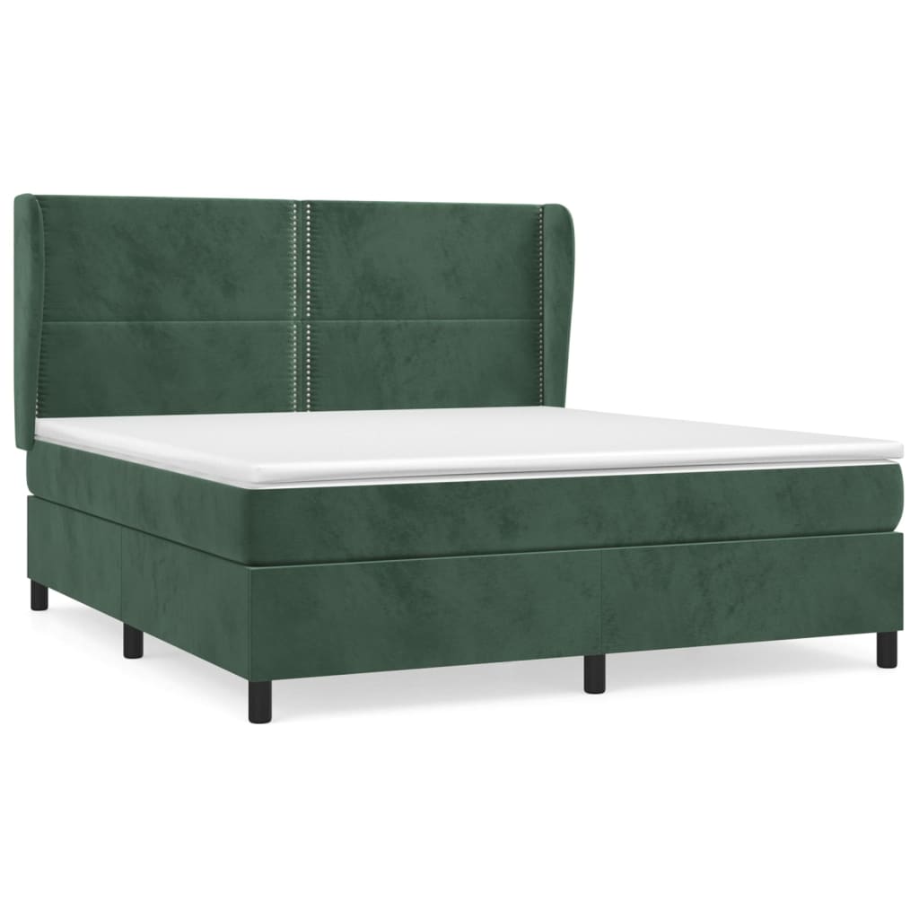 Pat box spring cu saltea, verde închis, 180x200 cm, catifea