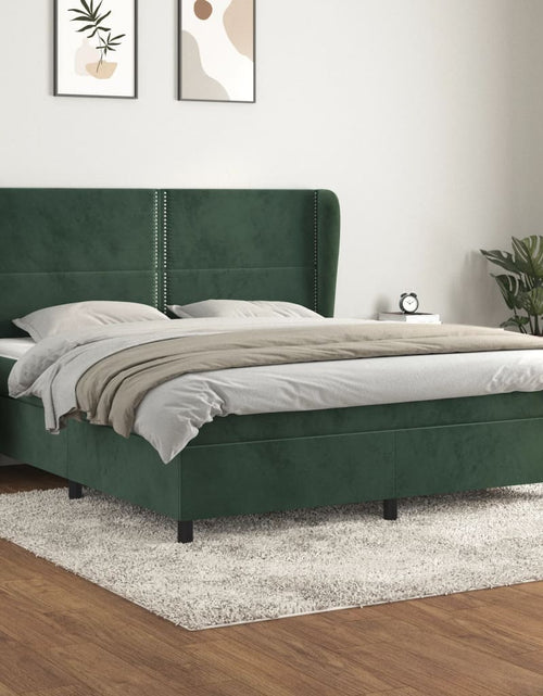 Загрузите изображение в средство просмотра галереи, Pat box spring cu saltea, verde închis, 180x200 cm, catifea
