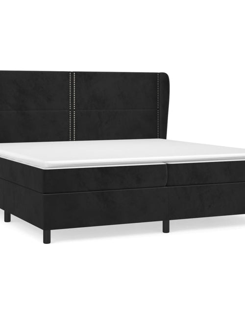 Загрузите изображение в средство просмотра галереи, Pat box spring cu saltea, negru, 200x200 cm, catifea
