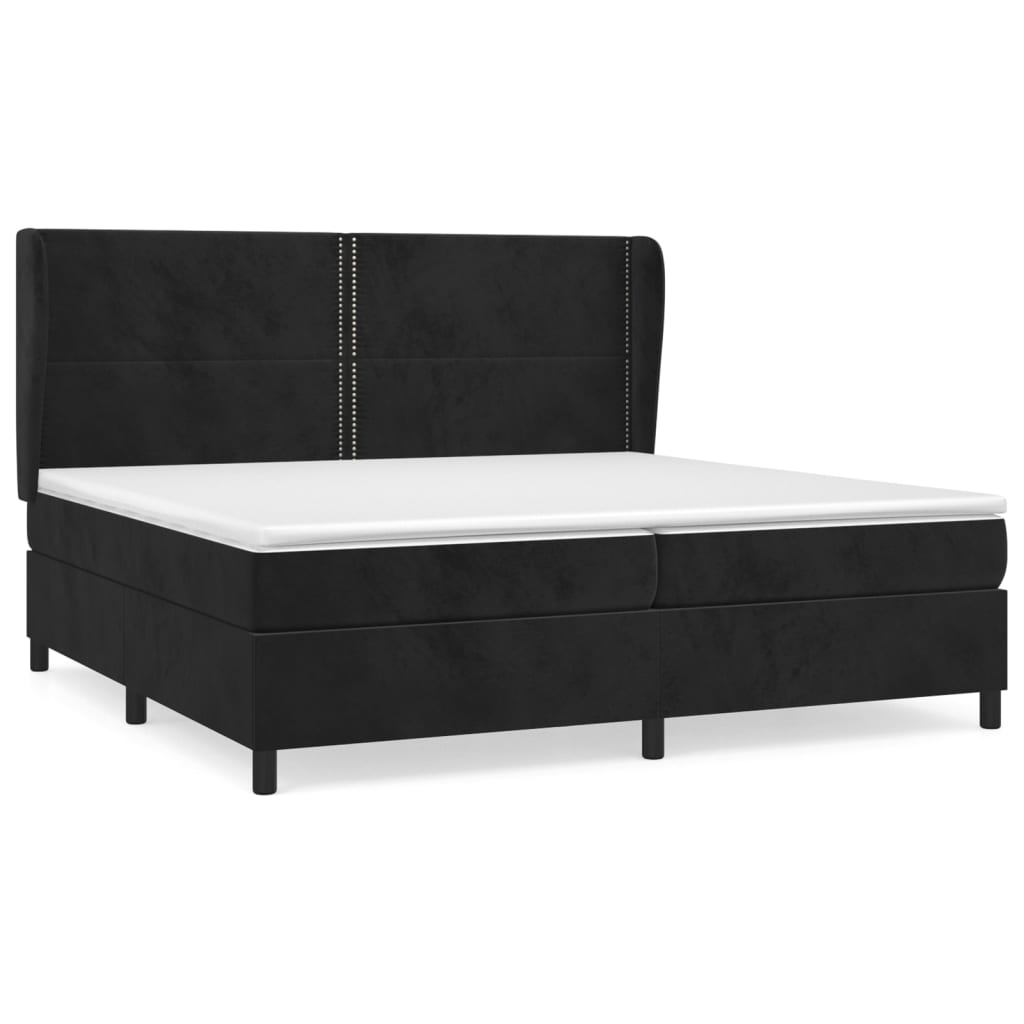 Pat box spring cu saltea, negru, 200x200 cm, catifea