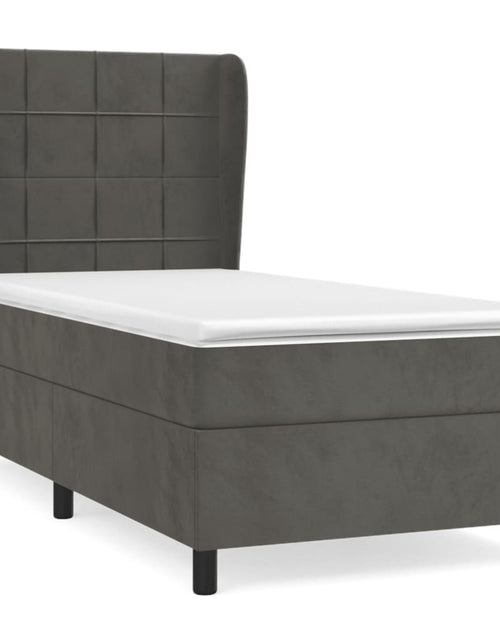 Загрузите изображение в средство просмотра галереи, Pat box spring cu saltea, gri închis, 90x190 cm, catifea
