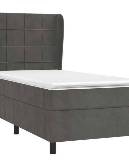 Загрузите изображение в средство просмотра галереи, Pat box spring cu saltea, gri închis, 90x190 cm, catifea
