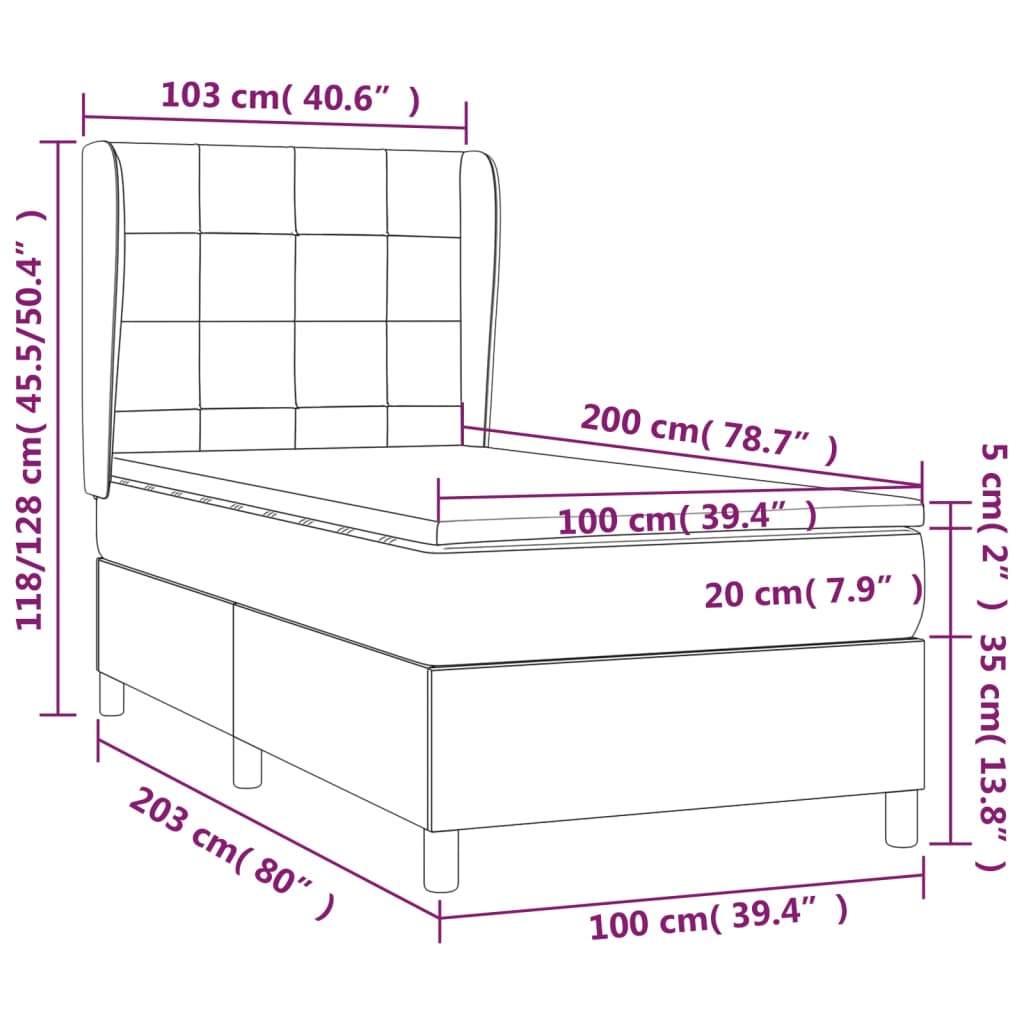 Pat box spring cu saltea, gri deschis, 100x200 cm, catifea