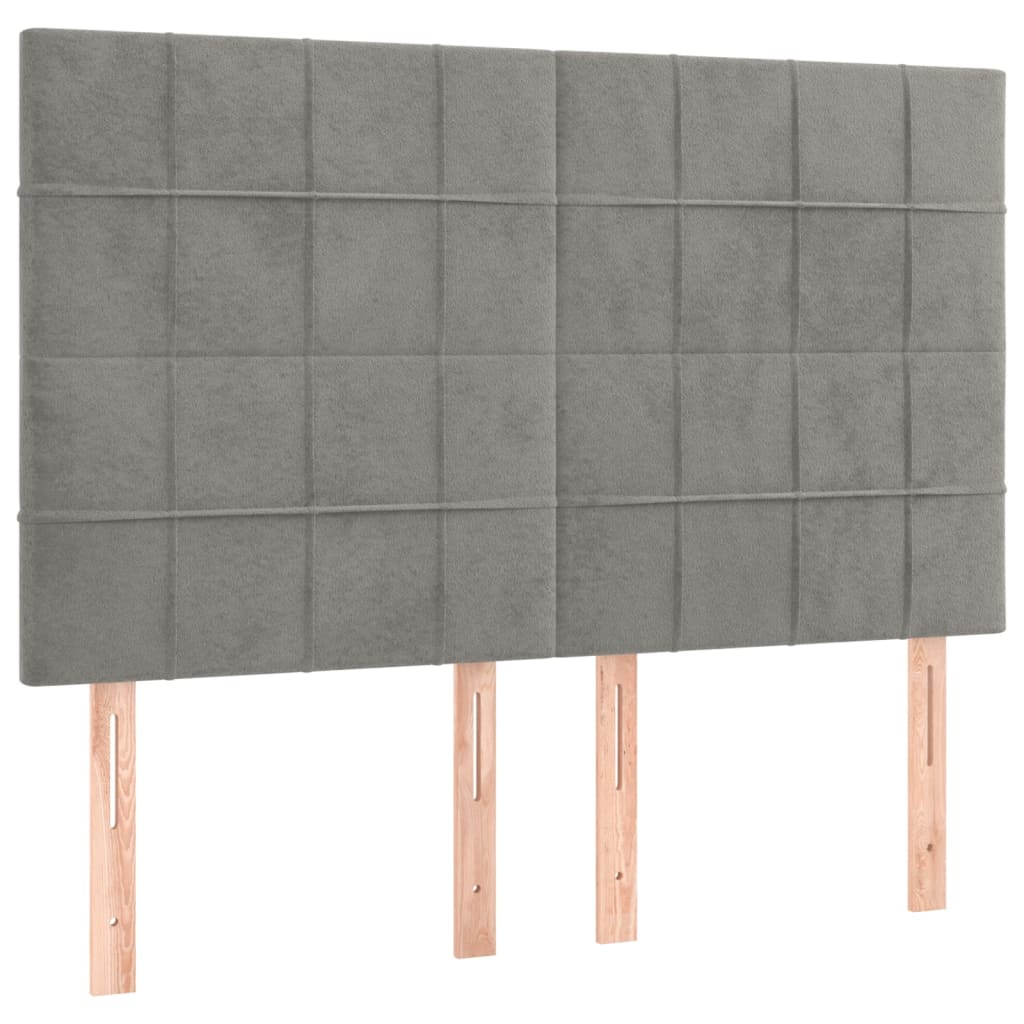 Pat box spring cu saltea, gri deschis, 140x190 cm, catifea