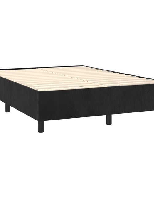 Загрузите изображение в средство просмотра галереи, Pat box spring cu saltea, negru, 140x190 cm, catifea
