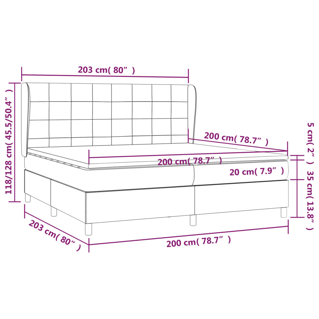 Pat box spring cu saltea, gri închis, 200x200 cm, catifea