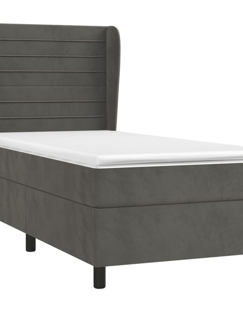 Загрузите изображение в средство просмотра галереи, Pat box spring cu saltea, gri închis, 100x200 cm, catifea
