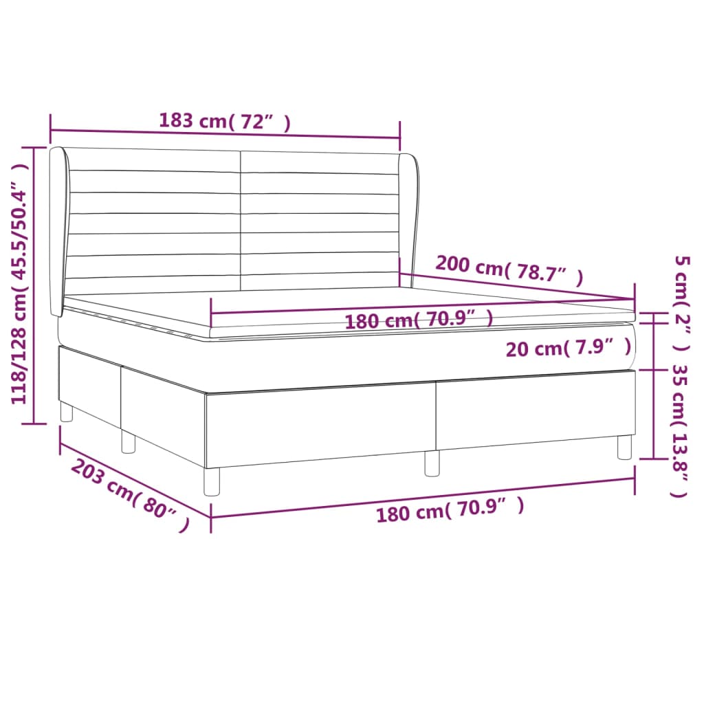 Pat box spring cu saltea, gri închis, 180x200 cm, catifea