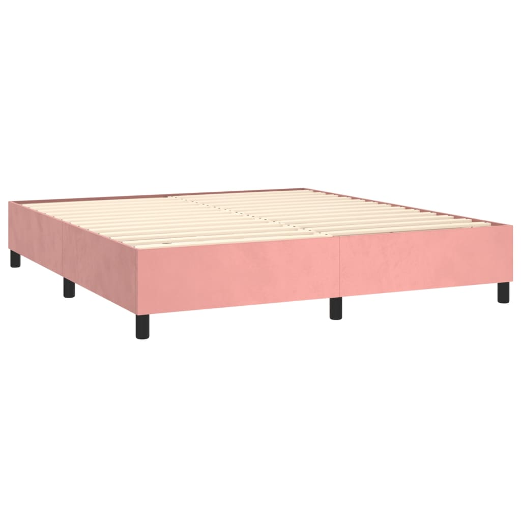 Pat box spring cu saltea, roz, 180x200 cm, catifea