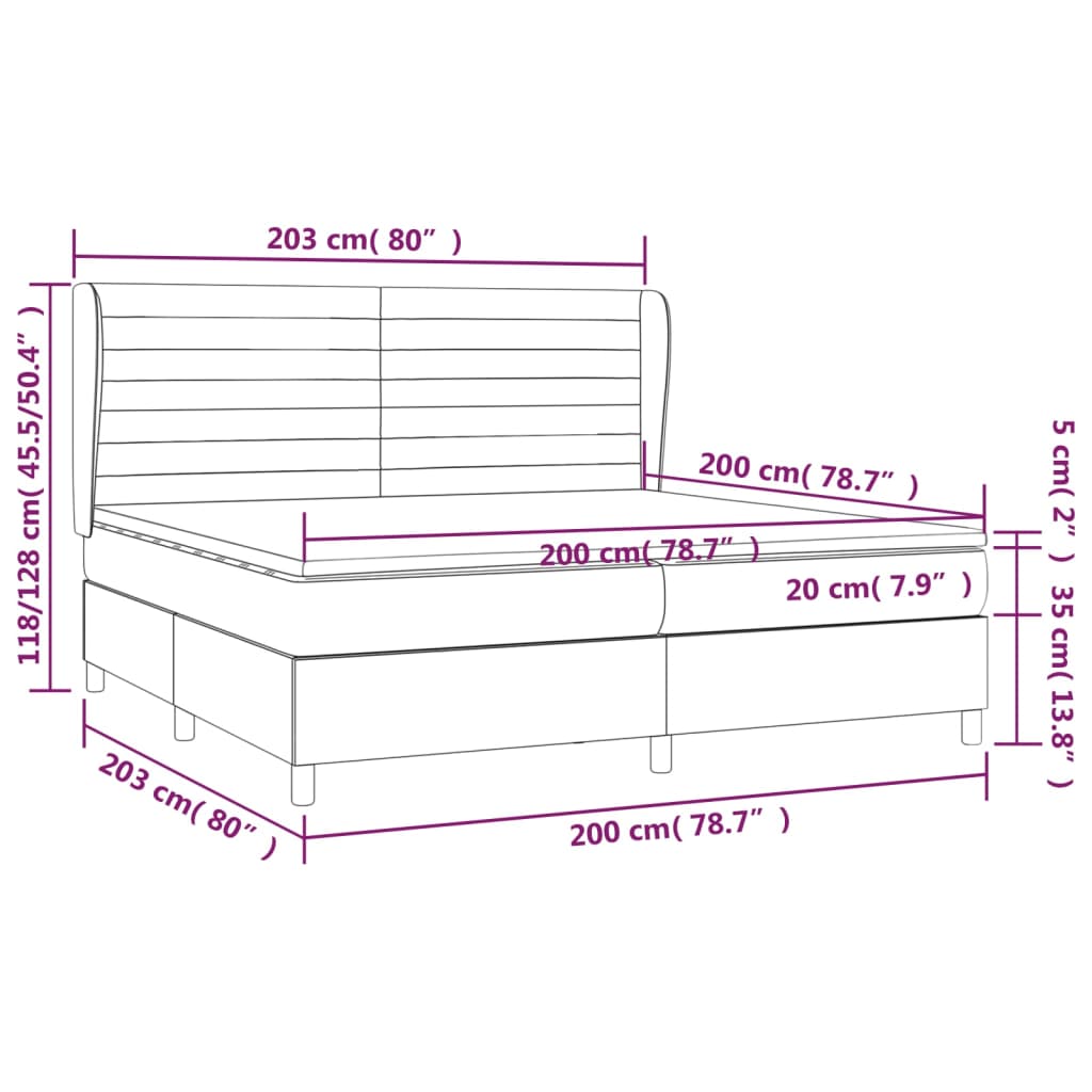 Pat box spring cu saltea, gri închis, 200x200 cm, catifea