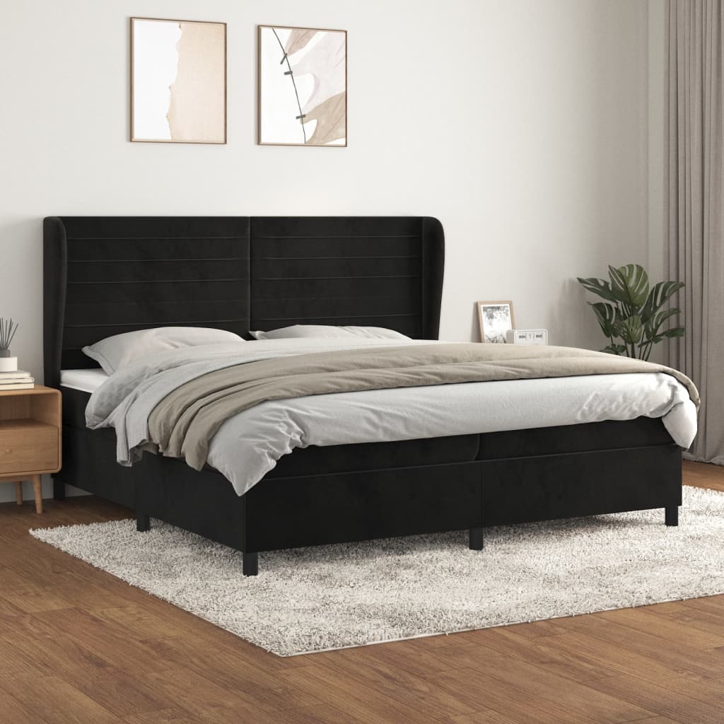 Pat box spring cu saltea, negru, 200x200 cm, catifea