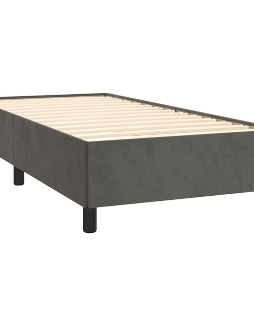 Загрузите изображение в средство просмотра галереи, Pat box spring cu saltea, gri închis, 90x200 cm, catifea
