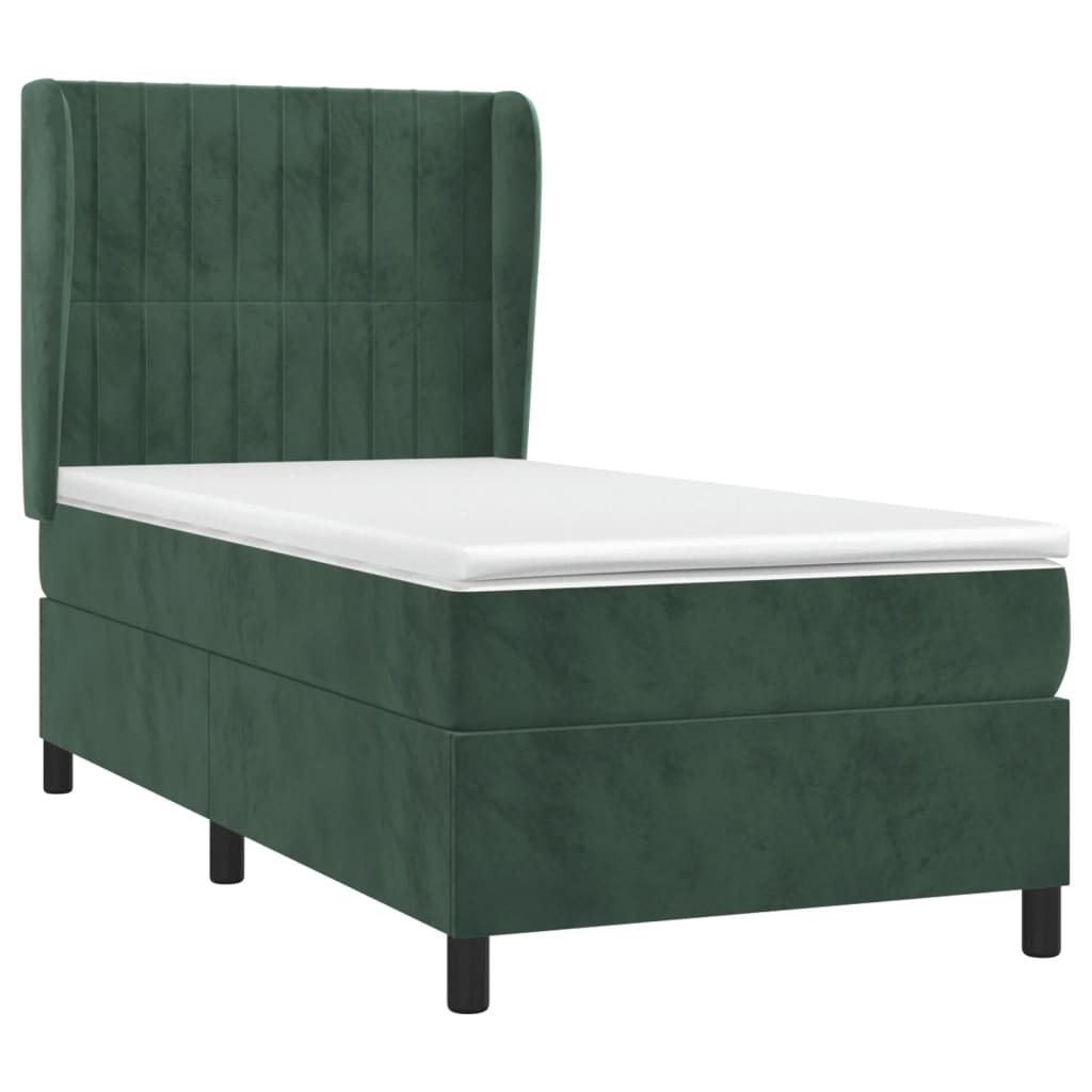 Pat box spring cu saltea, verde închis, 100x200 cm, catifea