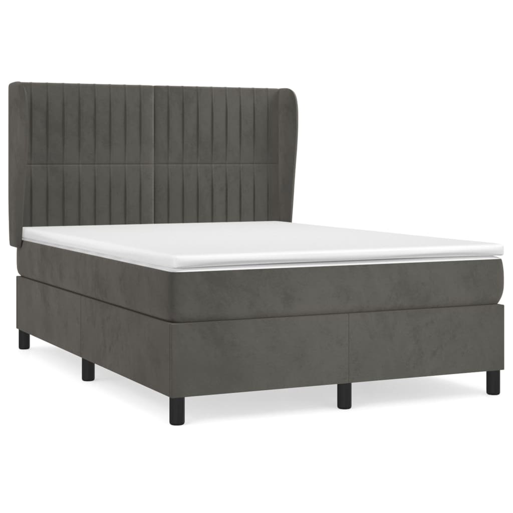 Pat box spring cu saltea, gri închis, 140x190 cm, catifea