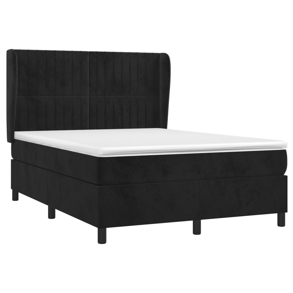 Pat box spring cu saltea, negru, 140x200 cm, catifea