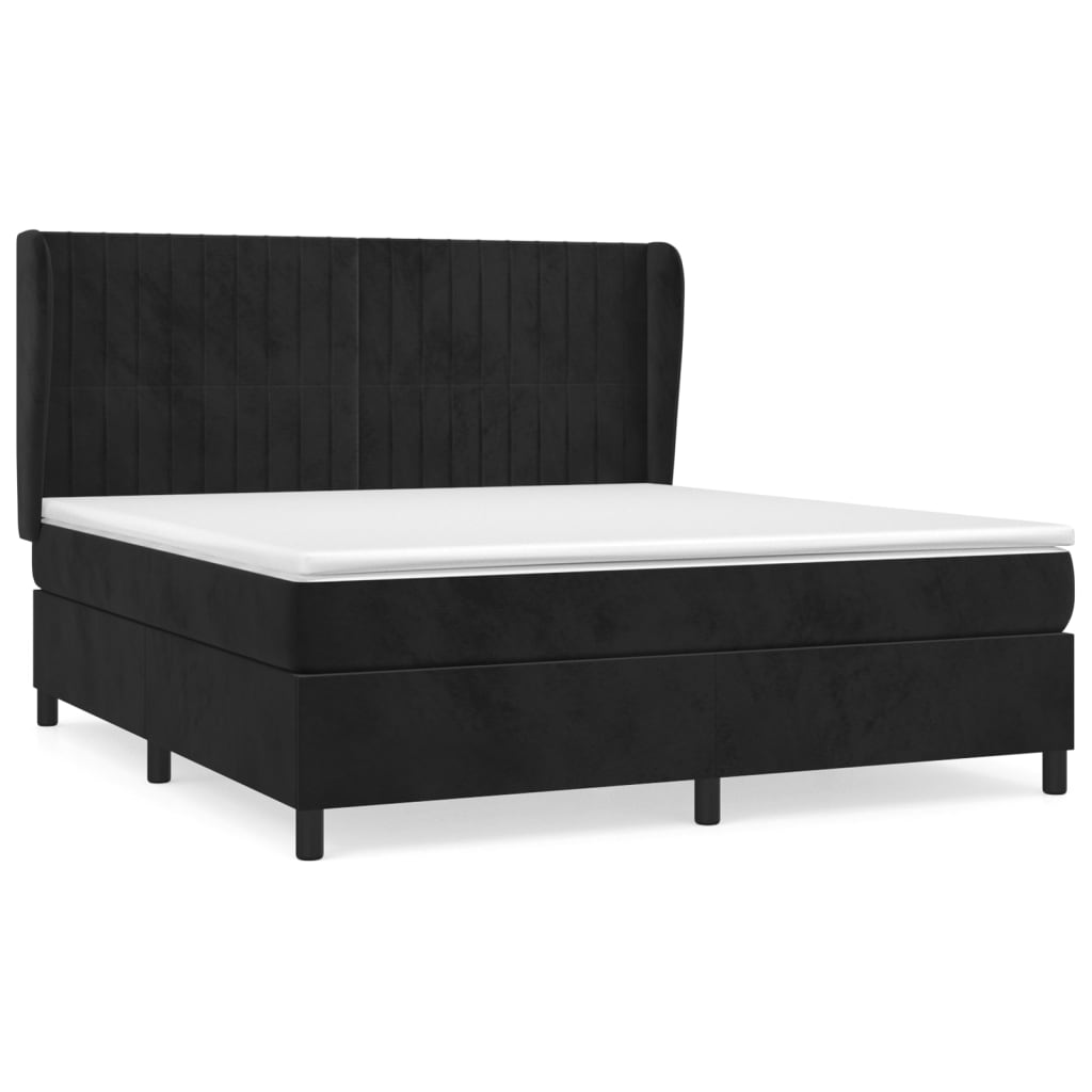 Pat box spring cu saltea, negru, 180x200 cm, catifea