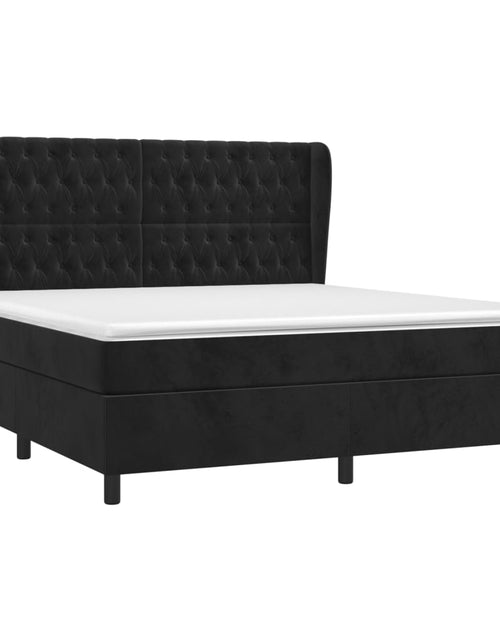 Загрузите изображение в средство просмотра галереи, Pat box spring cu saltea, negru, 160x200 cm, catifea
