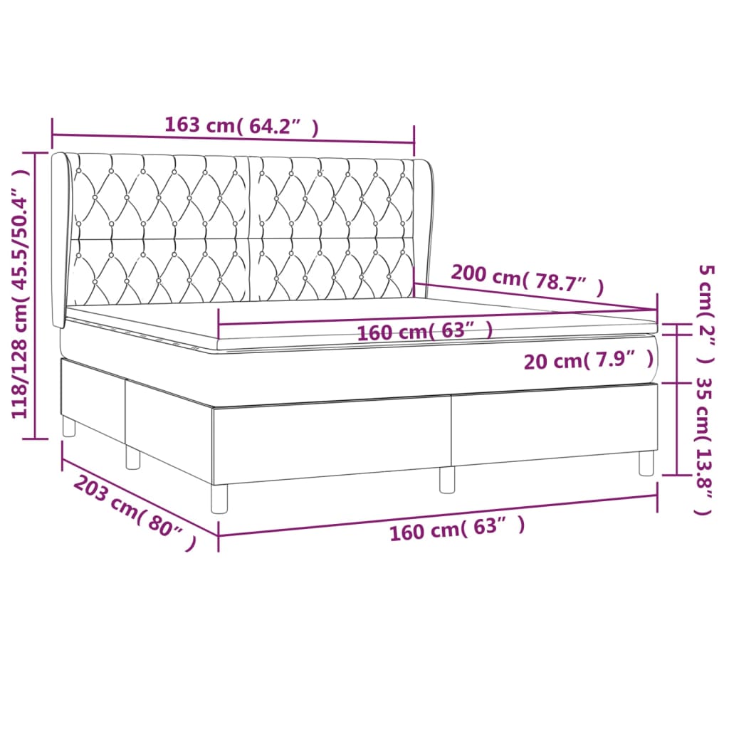 Pat box spring cu saltea, negru, 160x200 cm, catifea