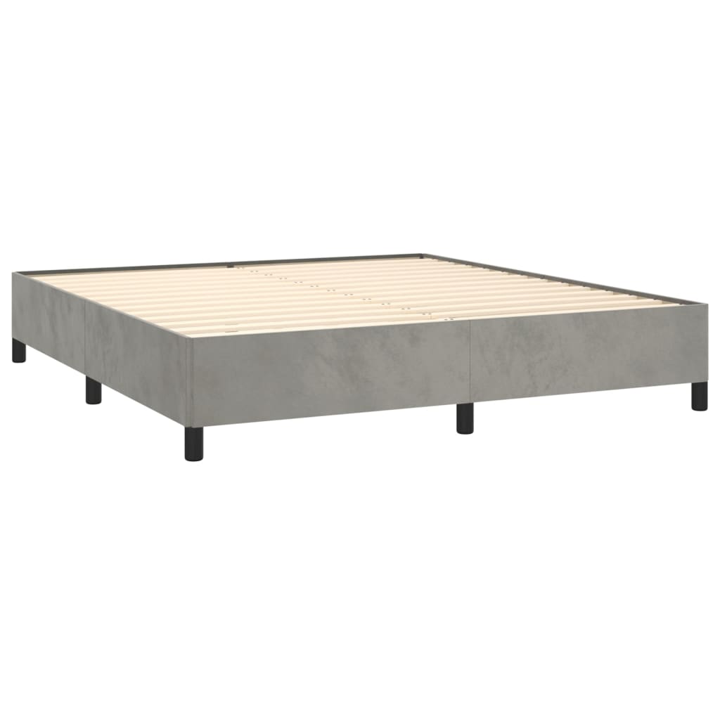 Pat box spring cu saltea, gri deschis, 180x200 cm, catifea