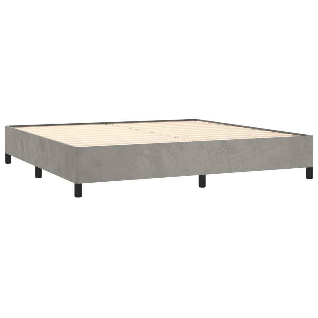 Pat box spring cu saltea, gri deschis, 200x200 cm, catifea