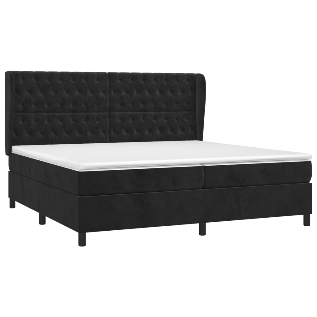 Pat box spring cu saltea, negru, 200x200 cm, catifea