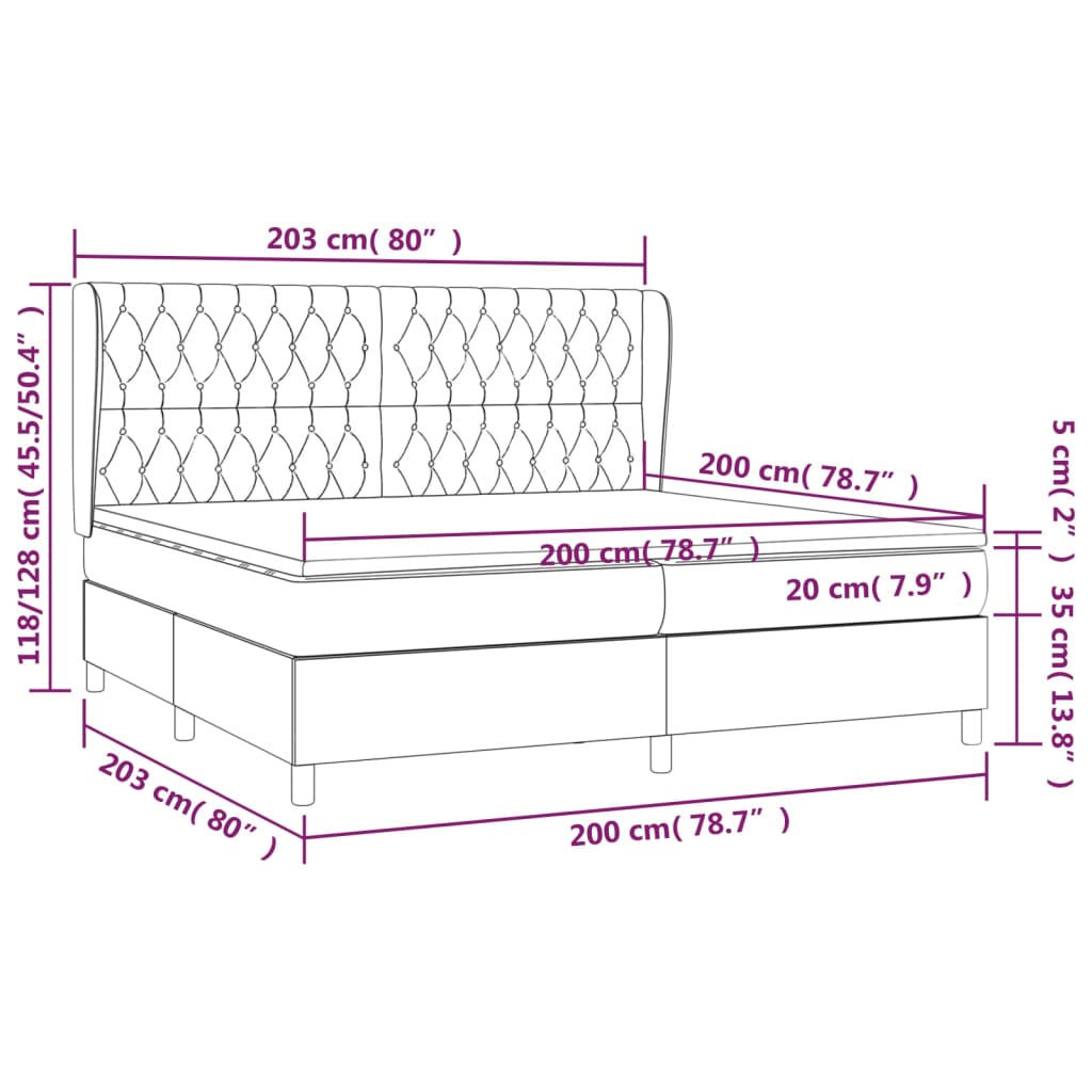 Pat box spring cu saltea, albastru închis, 200x200 cm, catifea