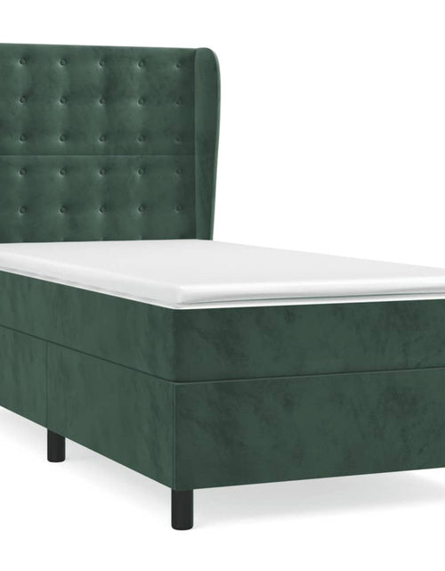 Загрузите изображение в средство просмотра галереи, Pat box spring cu saltea, verde închis, 100x200 cm, catifea
