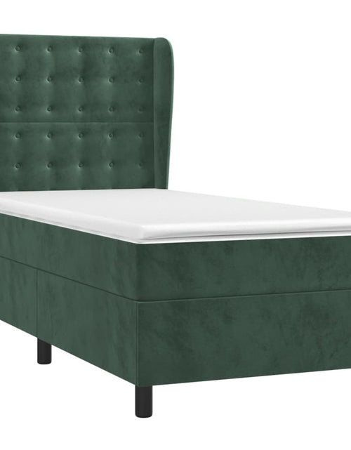 Загрузите изображение в средство просмотра галереи, Pat box spring cu saltea, verde închis, 100x200 cm, catifea
