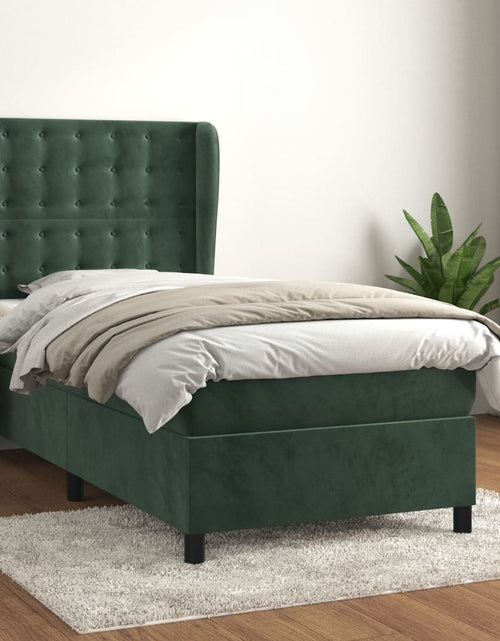 Загрузите изображение в средство просмотра галереи, Pat box spring cu saltea, verde închis, 100x200 cm, catifea
