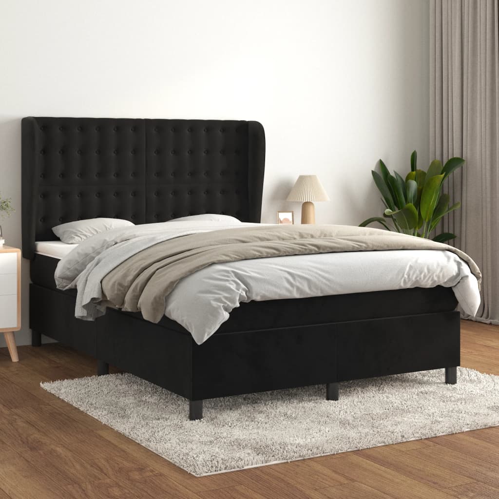 Pat box spring cu saltea, negru, 140x200 cm, catifea