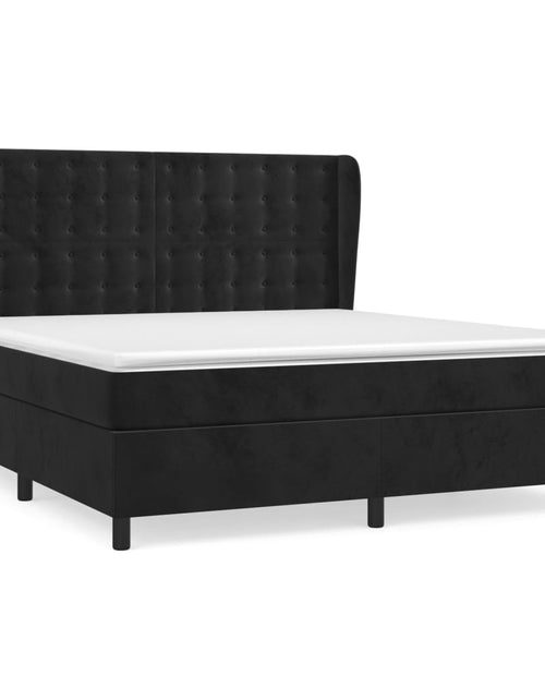 Загрузите изображение в средство просмотра галереи, Pat box spring cu saltea, negru, 160x200 cm, catifea
